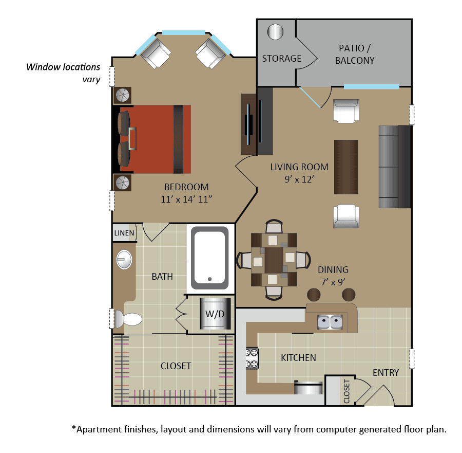 1 Bed • 1 Bath 01302 floor plan