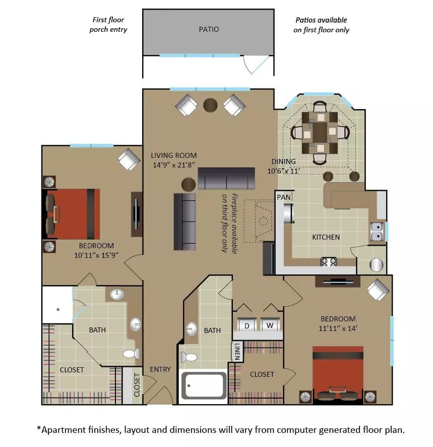 2 Beds • 2 Bath 02202 floor plan