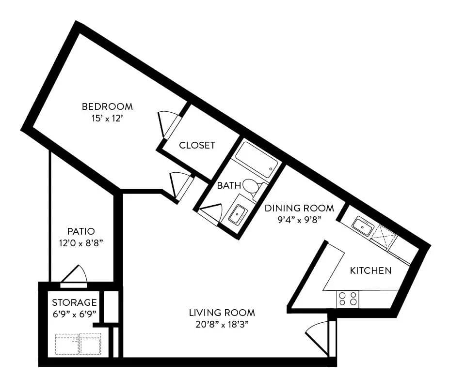 1 Bed • 1 Bath 813 floor plan