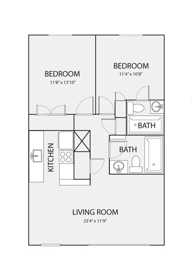 2 Beds • 2 Bath LAW11-316 floor plan