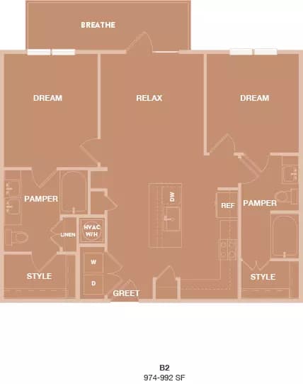 2 Beds • 2 Bath 01210 floor plan