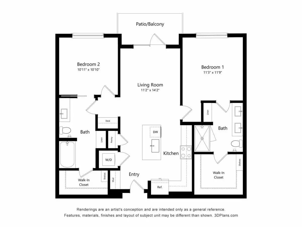 2 Beds • 2 Bath 131 floor plan