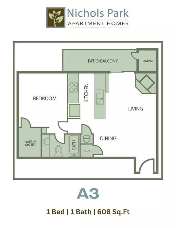 1 Bed • 1 Bath 0724 floor plan