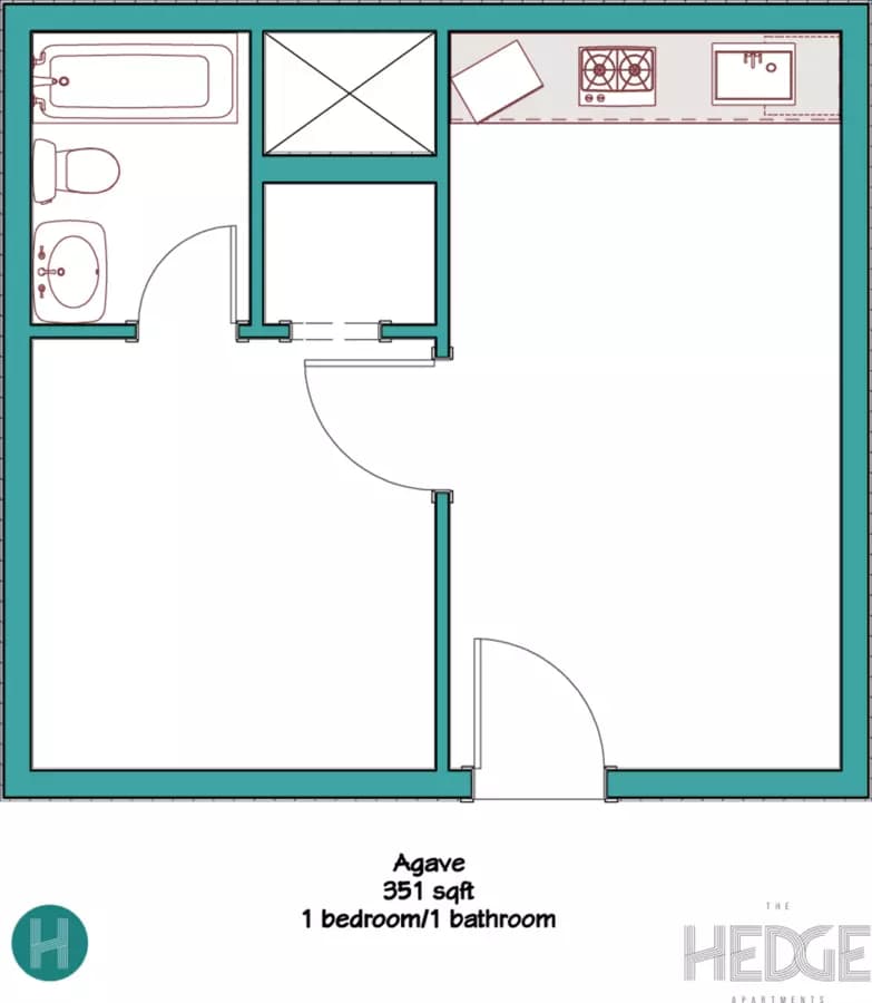 1BR/1BA 1111 floor plan