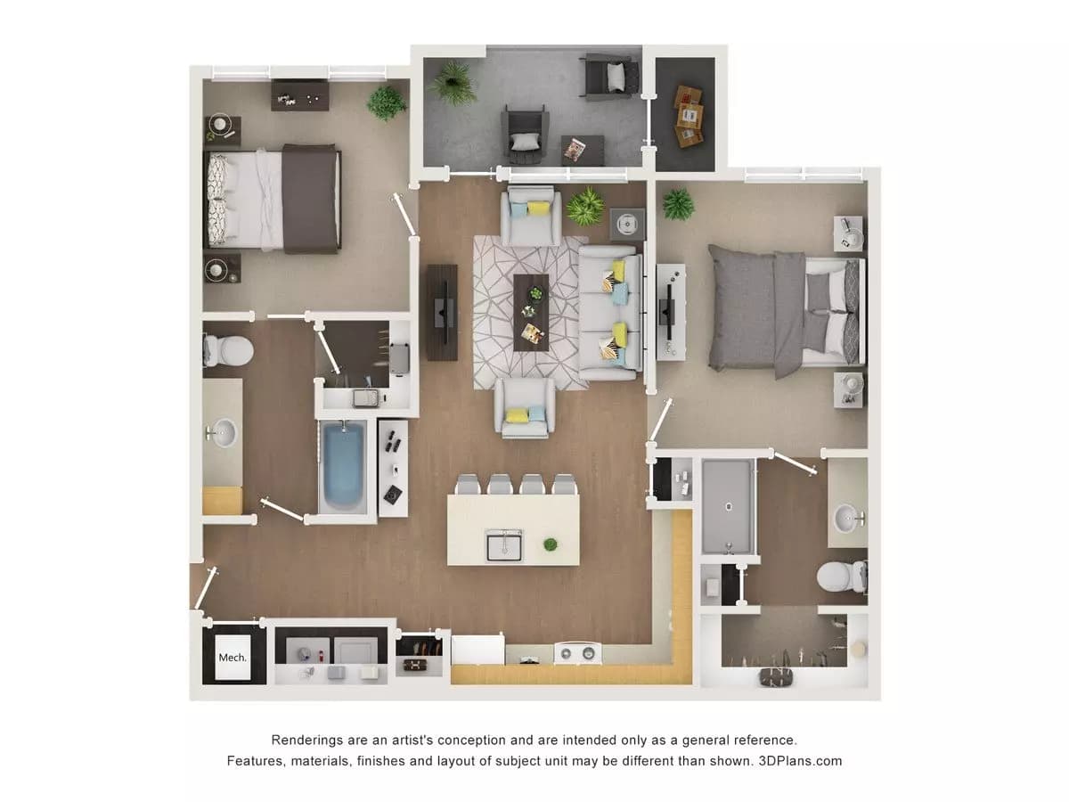 2BR/2BA 1204 floor plan
