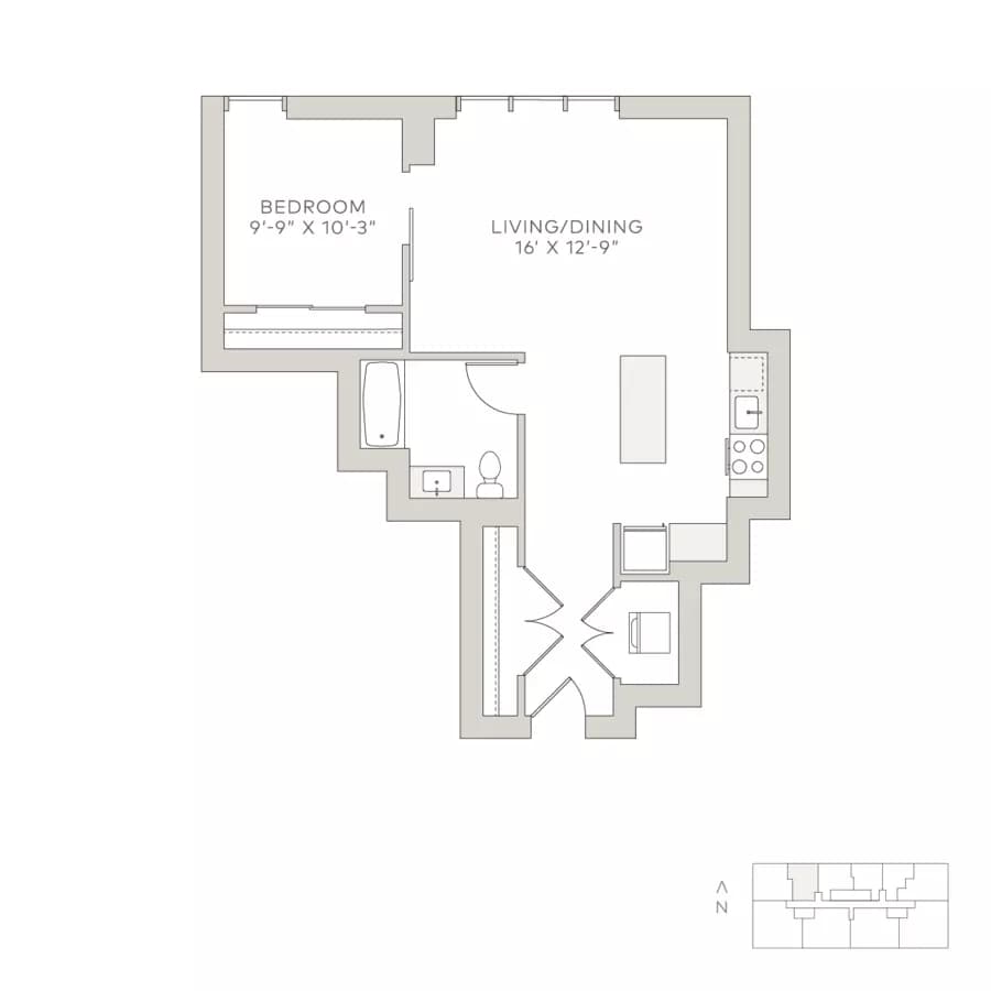 1 Bed • 1 Bath 1532-26 floor plan