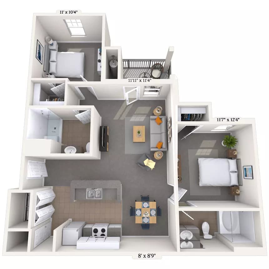 2 Beds • 2 Bath 1111306 floor plan