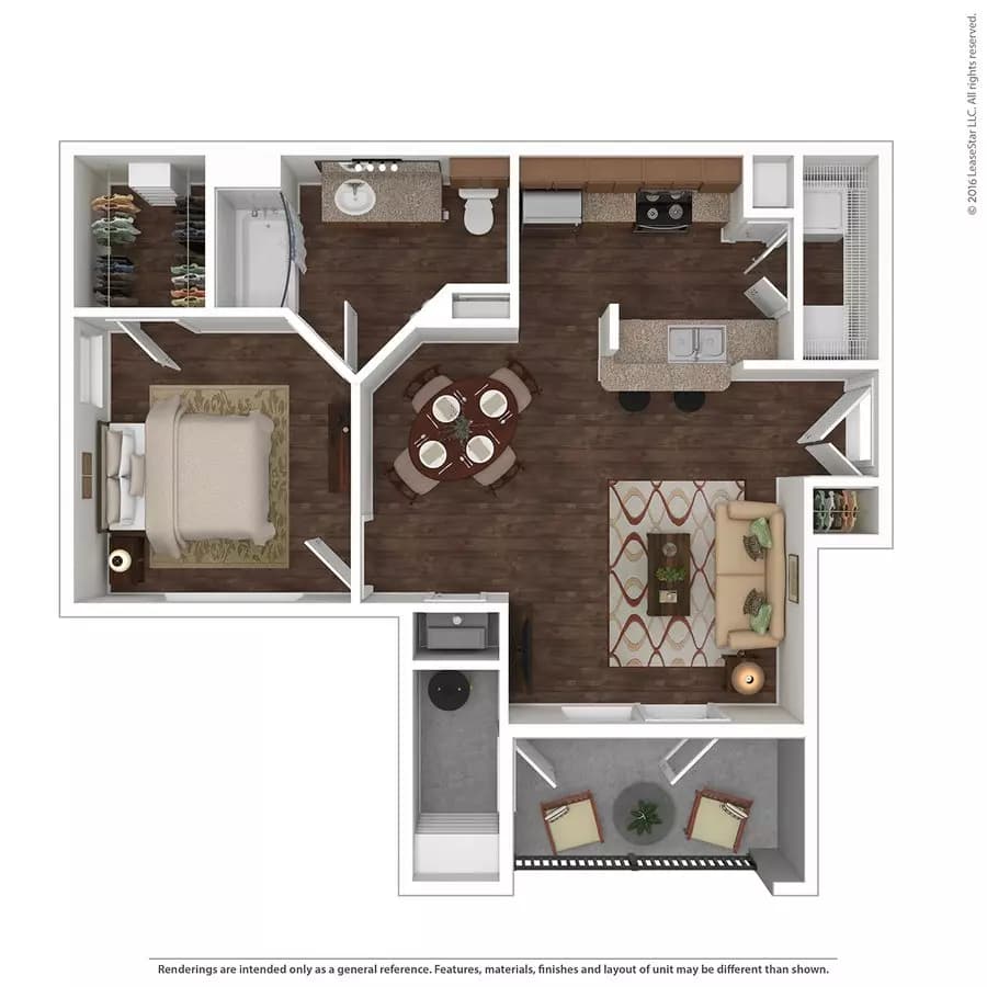 1 Bed • 1 Bath 734 floor plan
