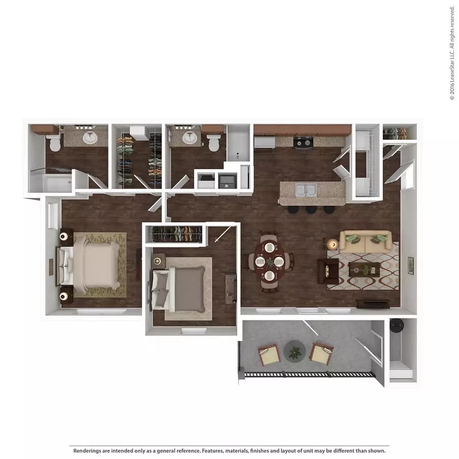 2 Beds • 2 Bath 832 floor plan