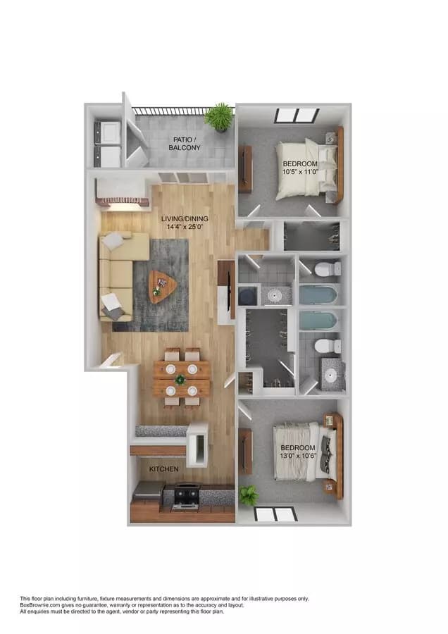 2 Beds • 2 Bath 0401 floor plan