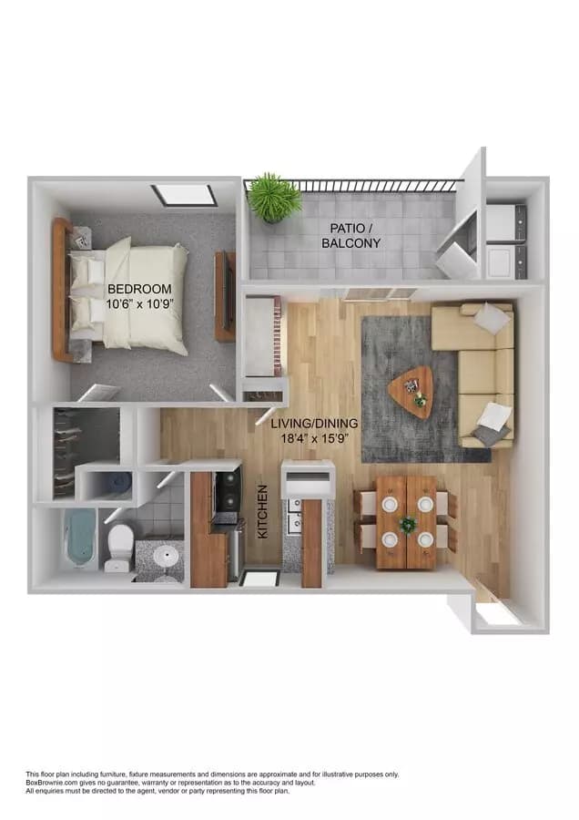 1 Bed • 1 Bath 0220 floor plan