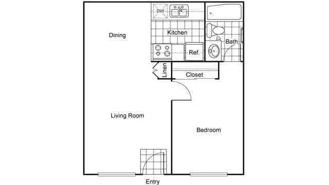 1 Bed • 1 Bath 61 floor plan