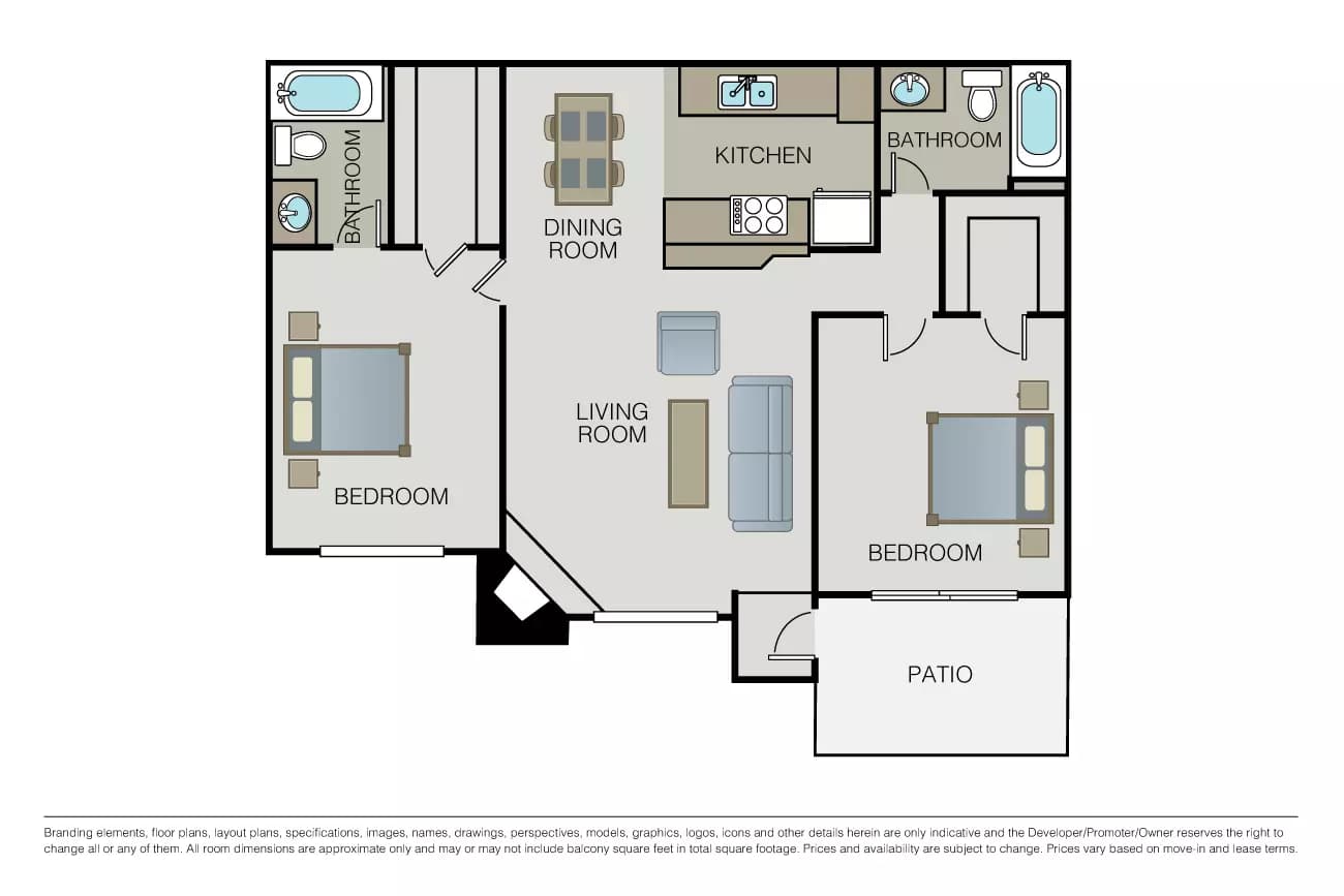 2 Beds • 2 Bath
3D Tour 01018 floor plan