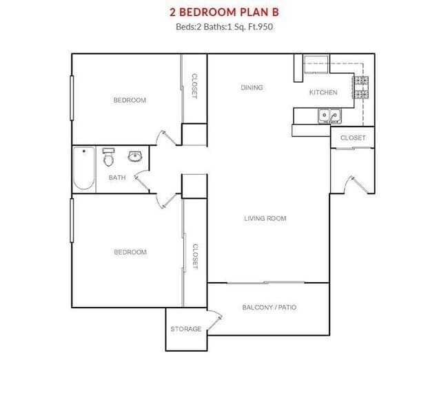 2 Bedroom 1 Bath - 40762 floor plan