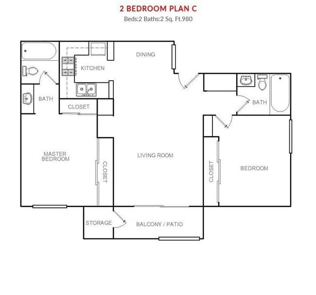 2 Bedroom 2 Bath - 40724 147 floor plan
