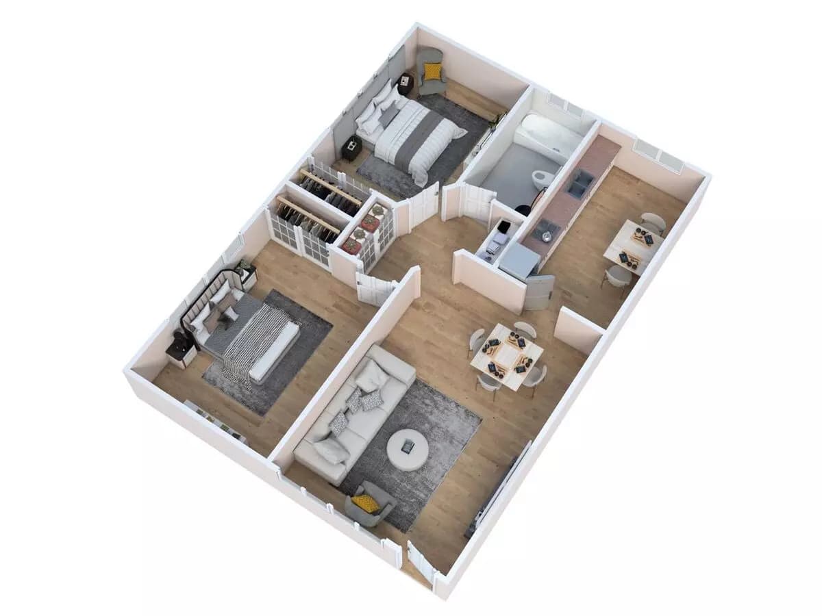 2 Beds • 1 Bath 544-J floor plan