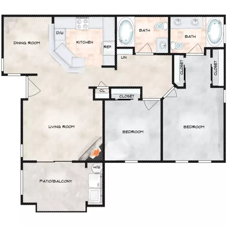 2 Beds • 2 Bath 0814 floor plan
