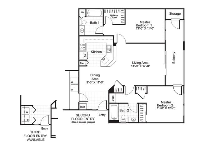 2 Beds • 2 Bath 166 floor plan