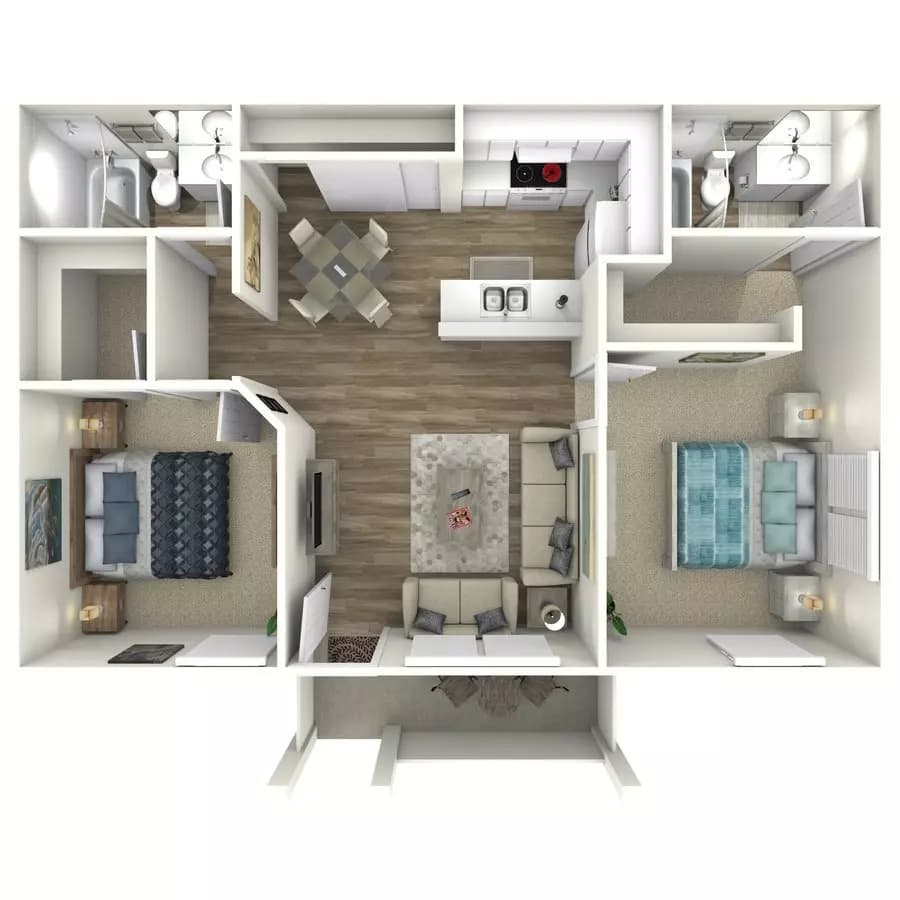 2 Beds • 2 Bath 365-13 floor plan