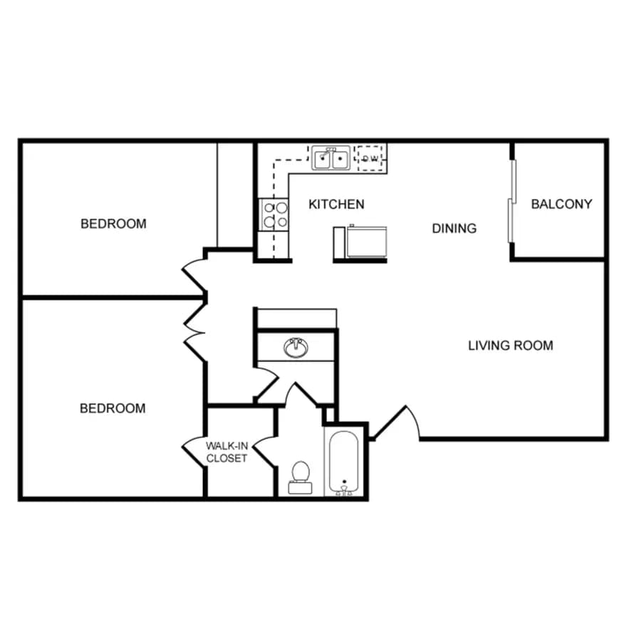 2BR/1BA 40 floor plan