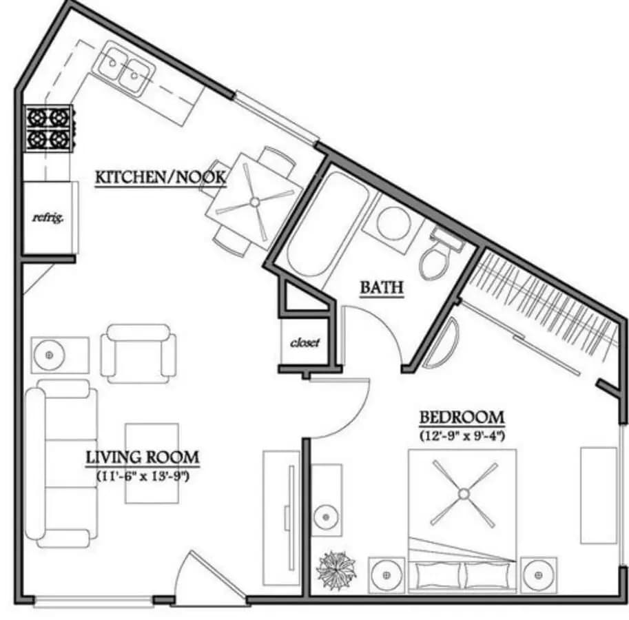 1 Bed • 1 Bath 13 floor plan
