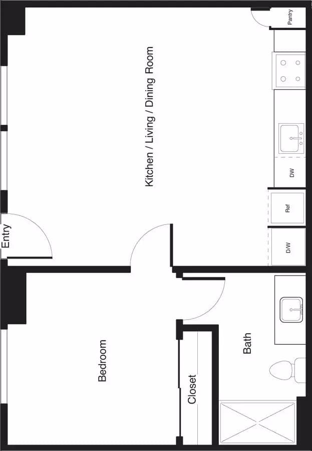 1 Bed • 1 Bath 1706 floor plan
