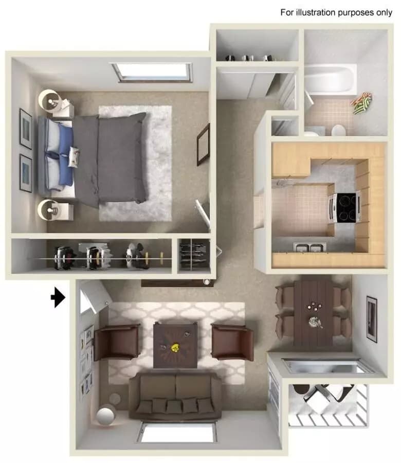 1 Bed • 1 Bath 52 floor plan