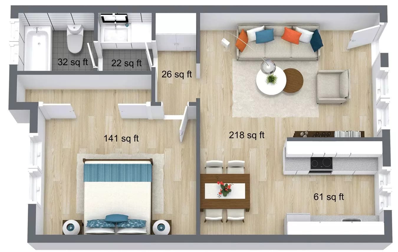 1 Bed • 1 Bath 485-04 floor plan