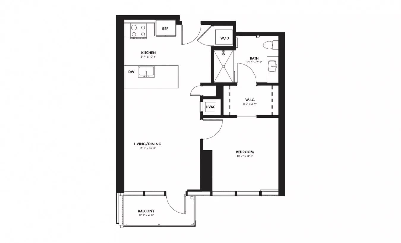 1 Bed • 1 Bath 1001 floor plan