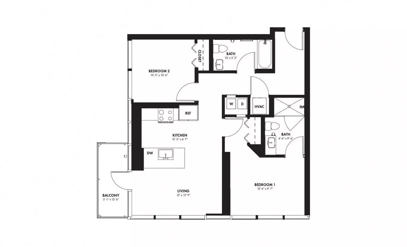 2 Beds • 2 Bath 807 floor plan