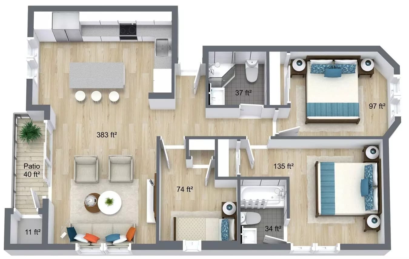 3 Beds • 2 Bath 18 floor plan