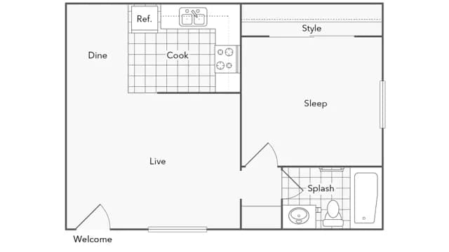 1 Bed • 1 Bath 2R floor plan