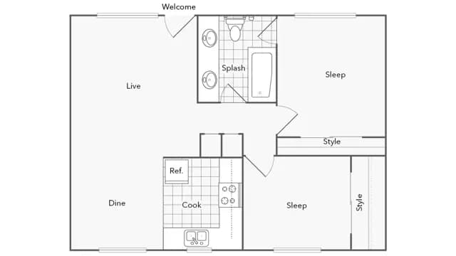 2 Beds • 1 Bath 232 floor plan