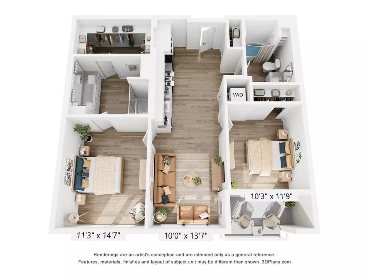 2 Beds • 2 Bath 427 floor plan