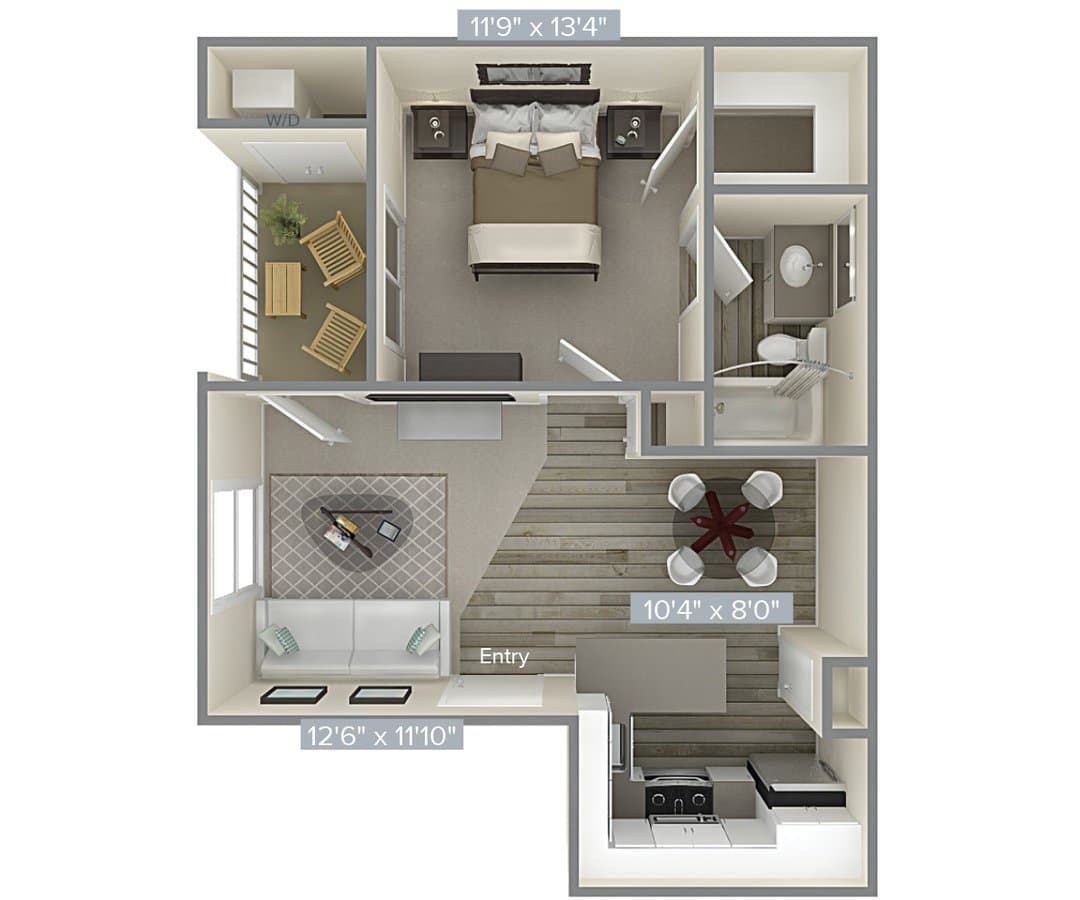 1 Bed • 1 Bath 001-125 floor plan