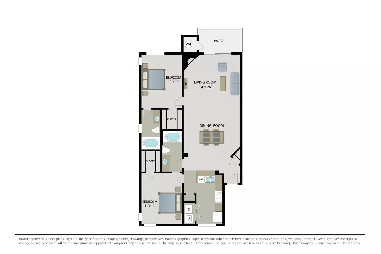 2 Beds • 2 Bath
3D Tour 171710 floor plan