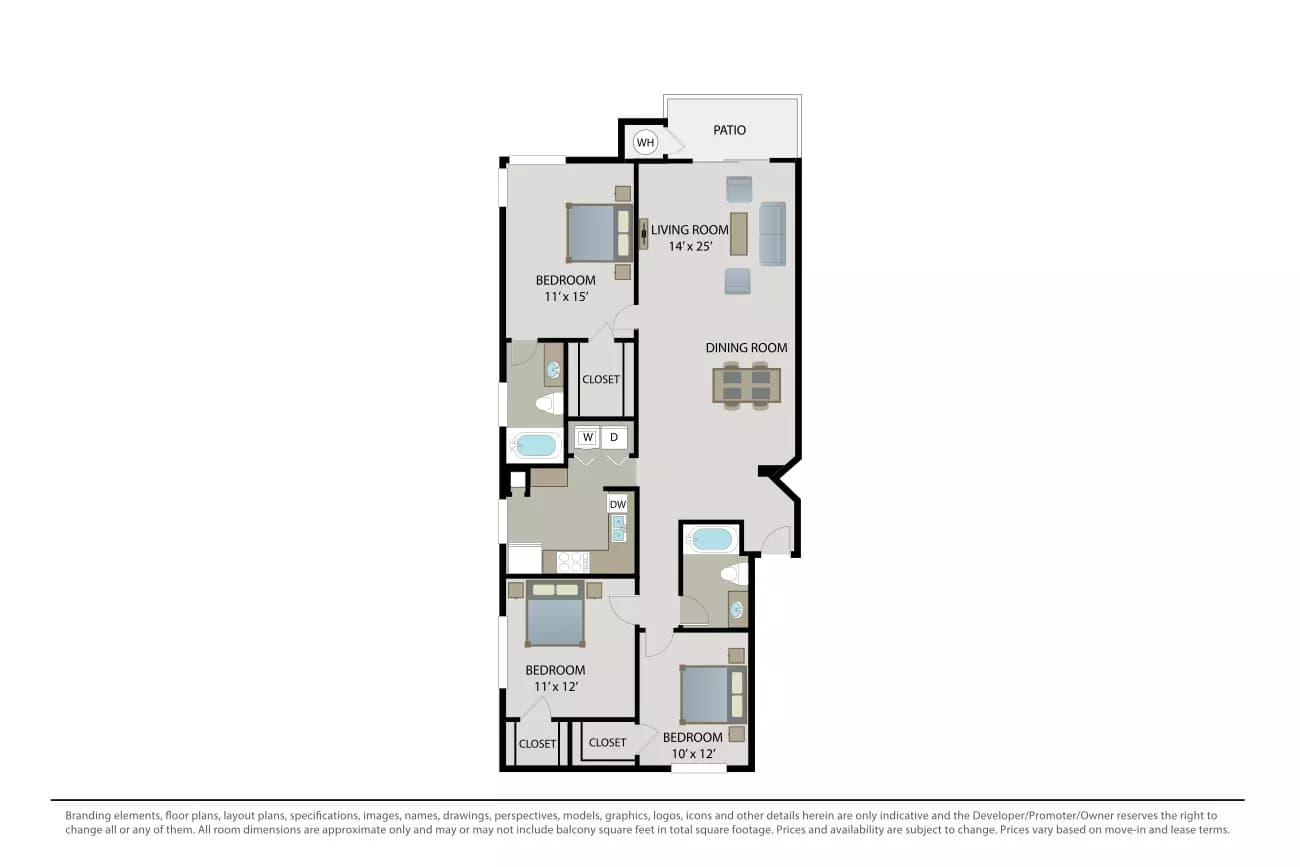 3 Beds • 2 Bath
3D Tour 191916 floor plan