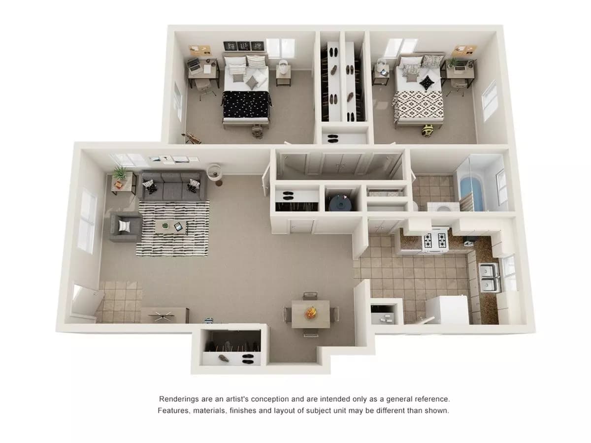 2 Beds • 1 Bath floor plan