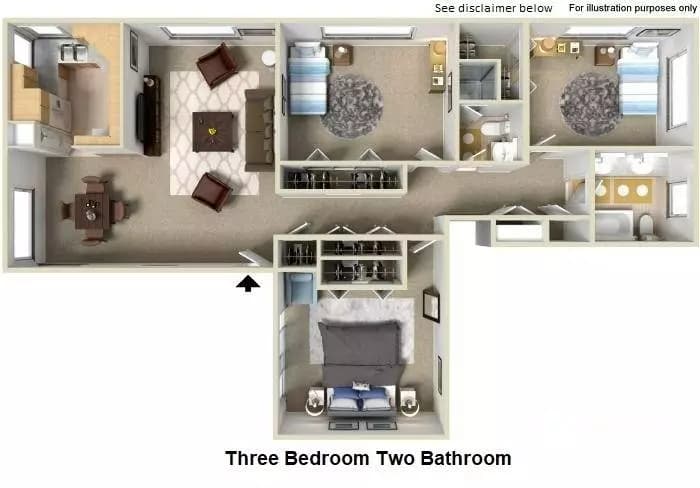 3 Beds • 2 Bath floor plan
