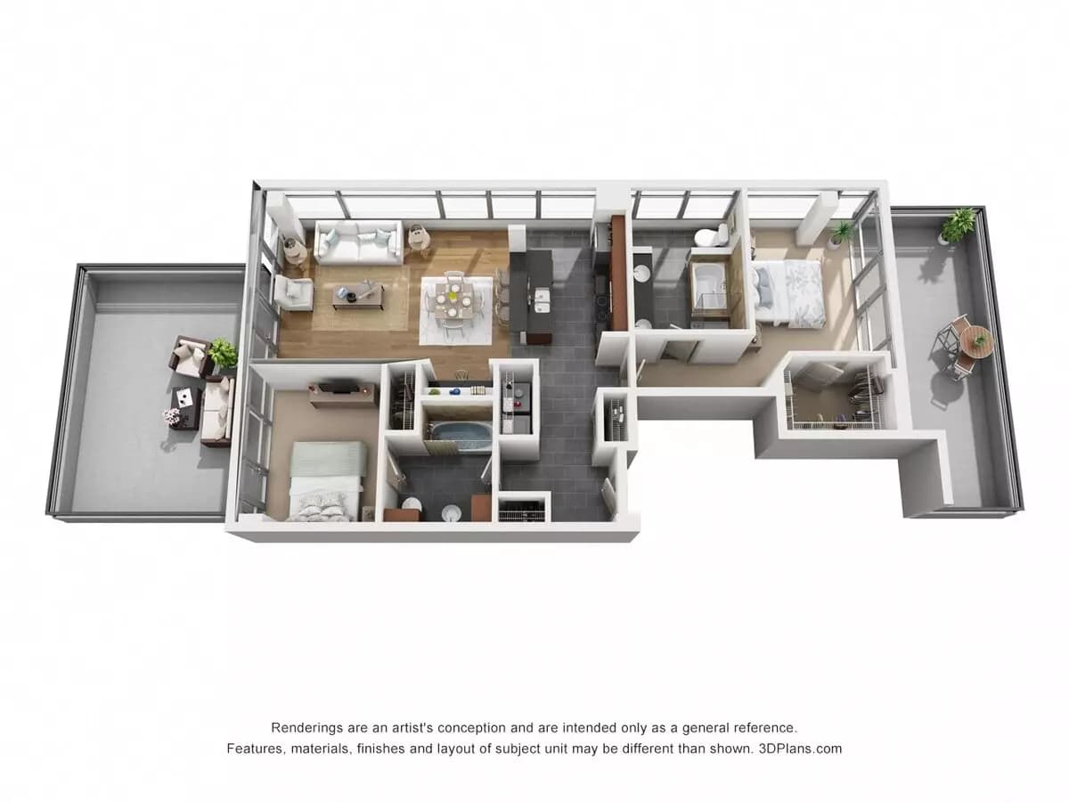 2 Beds • 2 Bath 0908 floor plan