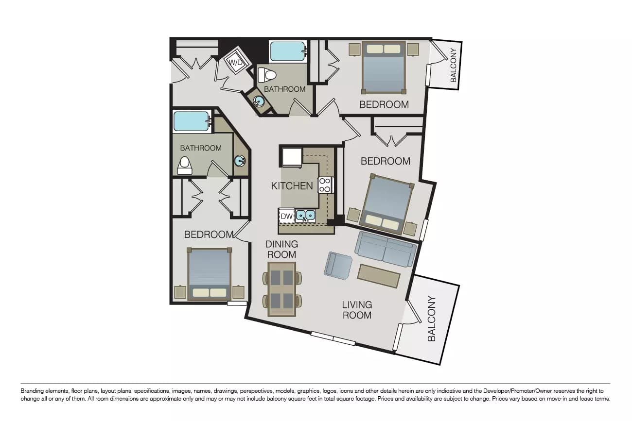 3 Beds • 2 Bath
3D Tour 302 floor plan