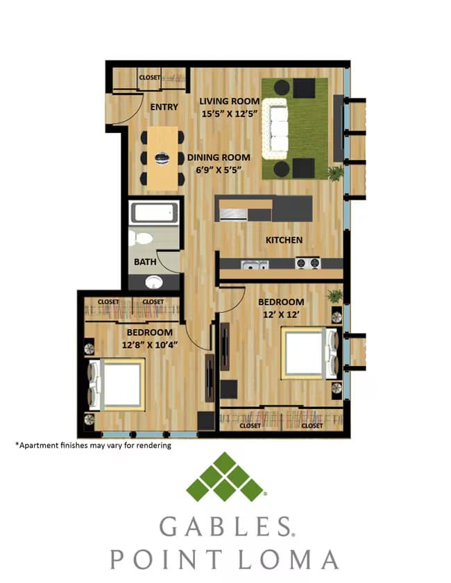 2 Beds • 1 Bath 11-1A floor plan