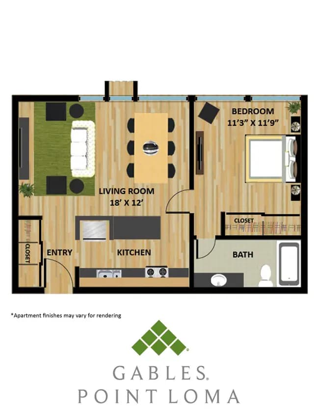 1 Bed • 1 Bath 11-2Q floor plan