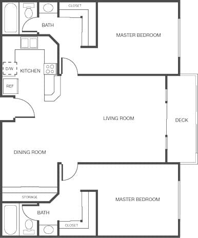 2 Beds • 2 Bath floor plan