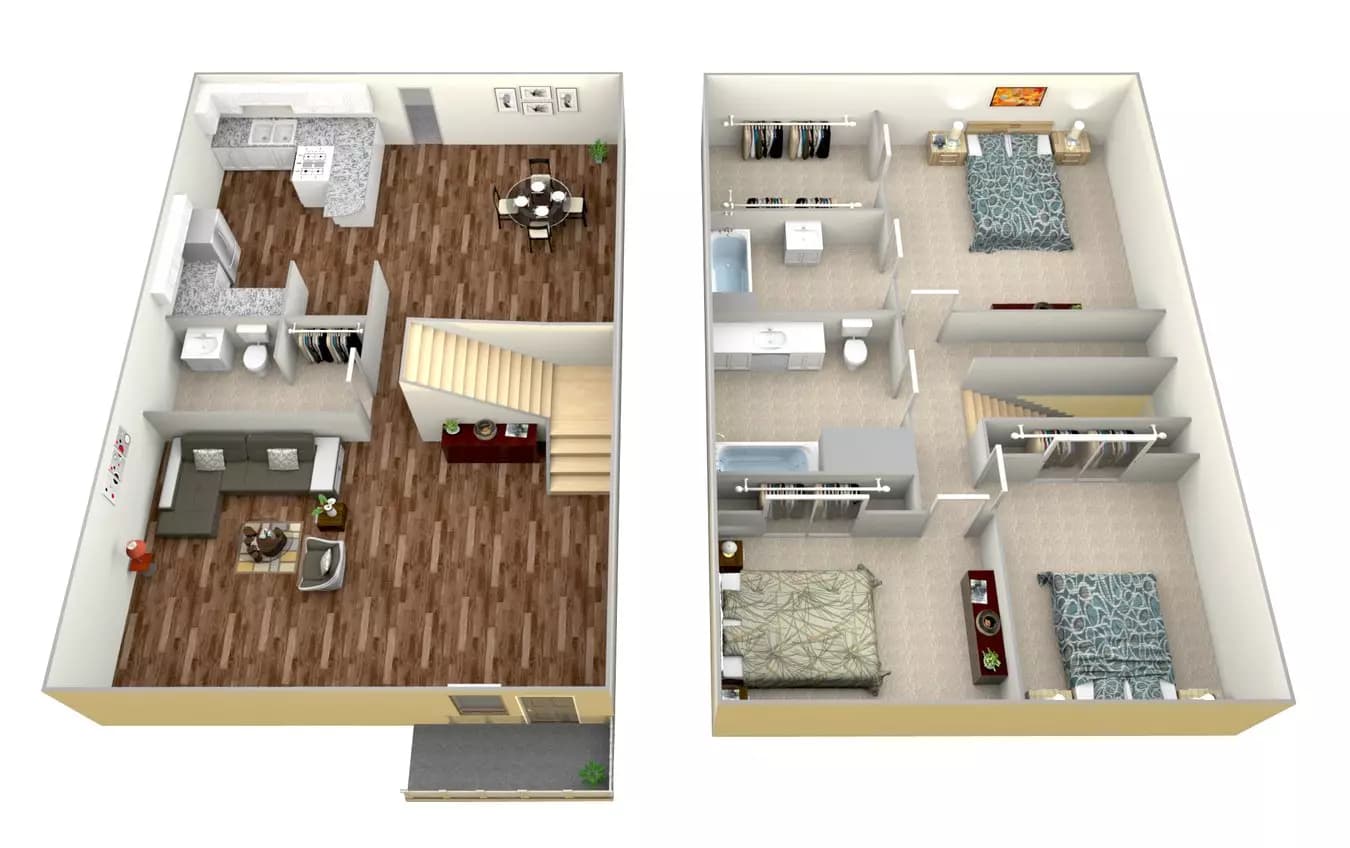 3 Beds • 2 Bath floor plan