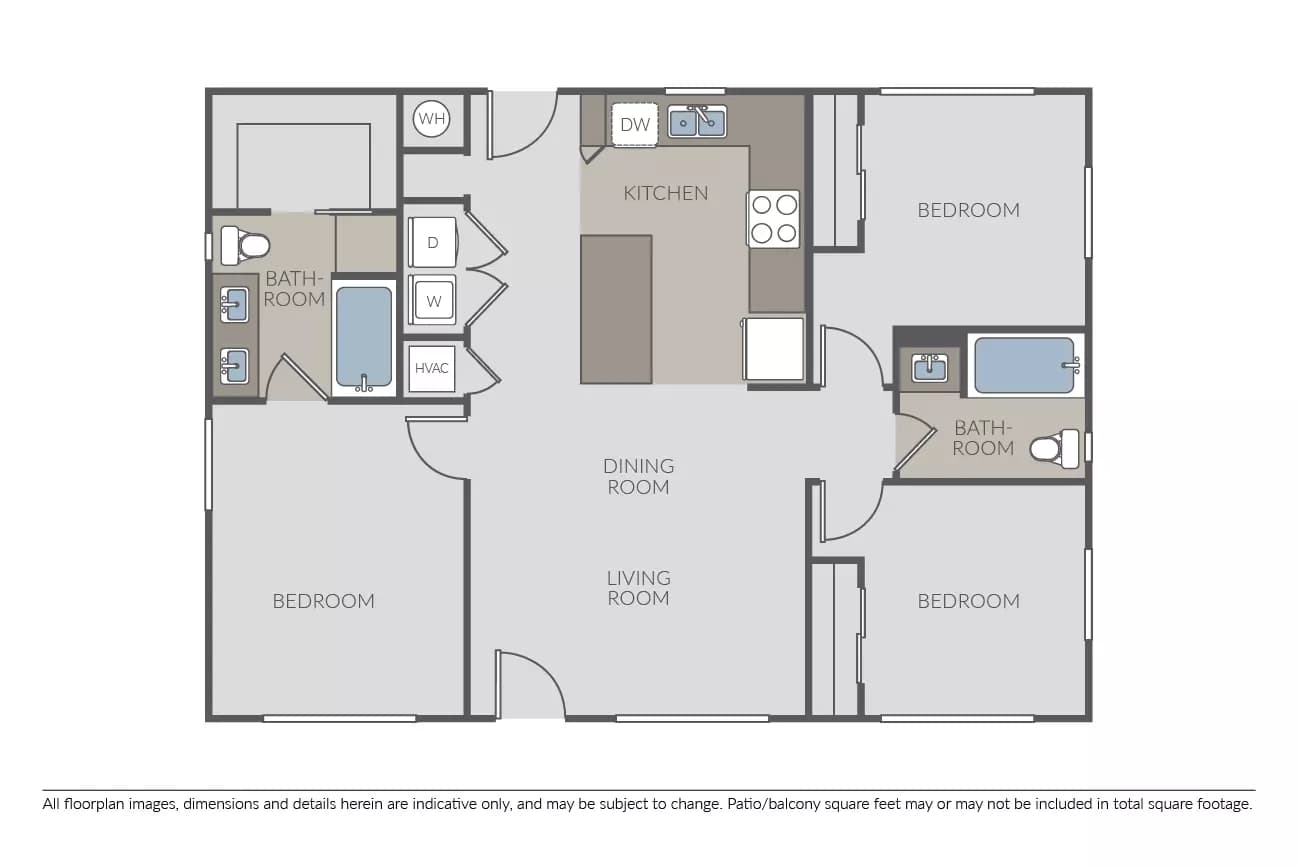 3 Beds • 2 Bath
3D Tour H101 floor plan