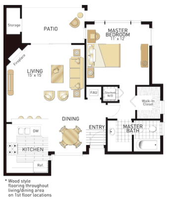 Studio • 1 Bath floor plan