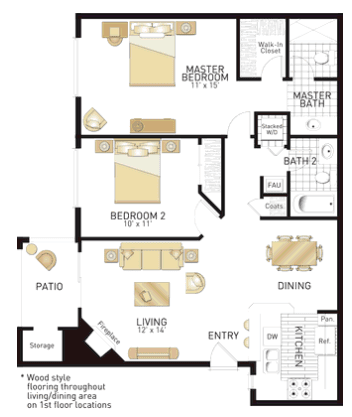 2 Beds • 2 Bath Sausalito floor plan