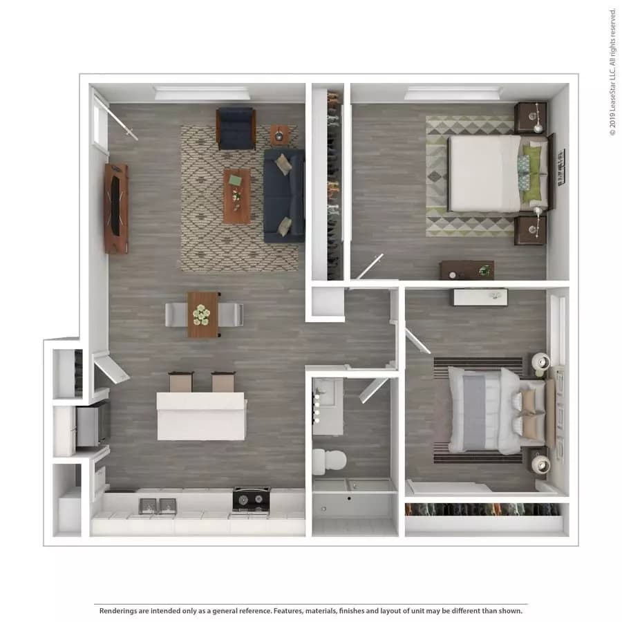 2 Beds • 1 Bath 4085-01 floor plan