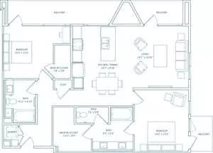 2 Beds • 2 Bath 301 floor plan